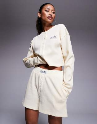 Asos Weekend Collective Weekend Collective Waffle Knit Button Top With Nylon Trim