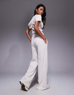 Asos Weekend Collective Weekend Collective Waffle Knit Wide Leg Sweatpants In Neutral