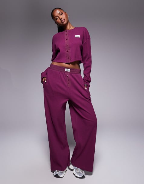 Weekend Collective waffle set with nylon detail in plum - view 1