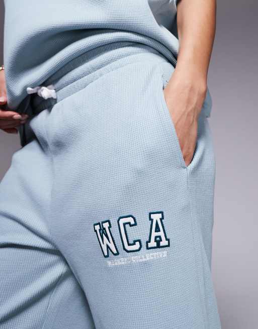 Weekend collective waffle sweatpants with varsity logo in washed sage green - part of a set, 4 of 5