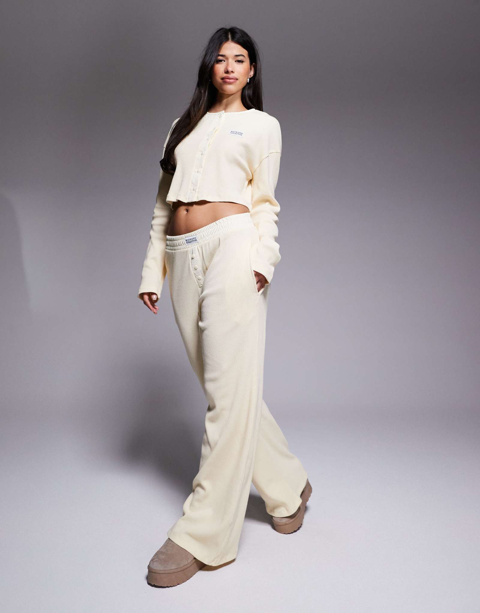 Широкие спортивные брюки Weekend Collective с вафельной текстурой и нейлоном цвета пахты - часть комплекта