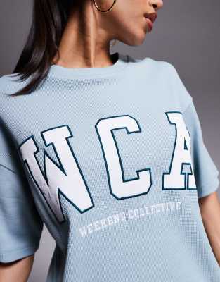 ASOS WEEKEND COLLECTIVE WEEKEND COLLECTIVE WAFFLE TOP WITH VARSITY LOGO 