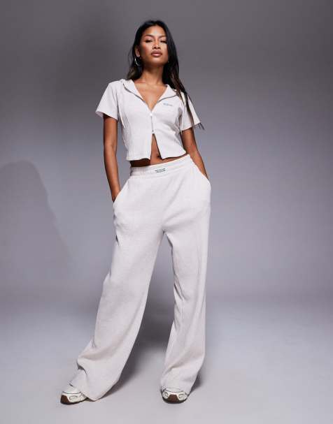 Weekend Collective waffle wide leg jogger in oatmeal - view 1