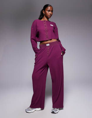 Asos Weekend Collective Weekend Collective Waffle Wide Leg Sweatpants With Nylon Detail In Purple