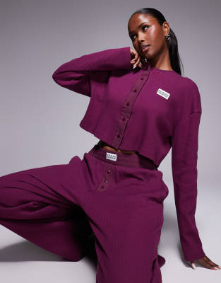 Asos Weekend Collective Weekend Collective Waffle Wide Leg Sweatpants With Nylon Detail In Purple