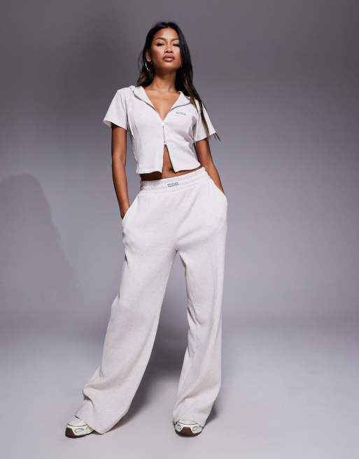 Weekend Collective waffle wide leg trackies in oatmeal