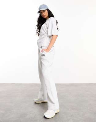 ASOS Weekend Collective Weekend Collective wide leg heavyweight jogger with faux waistband in ice marl-Grey