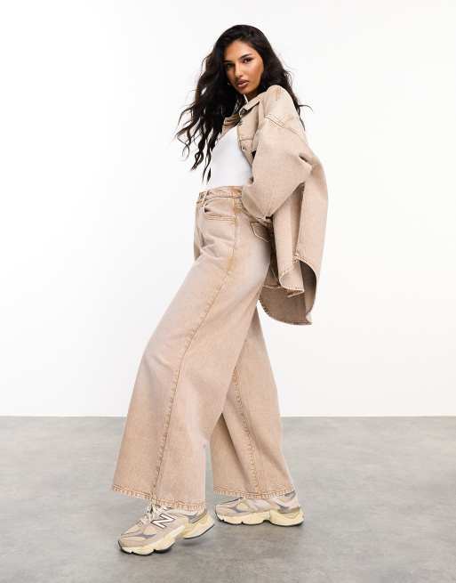 Weekend Collective wide leg jeans in acid wash brown - part of a set