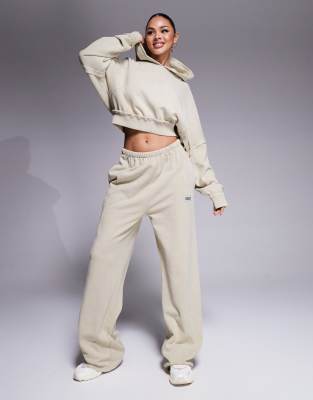ASOS Weekend Collective Weekend Collective wide leg jogger co-ord with hilo exposed seam detail in washed stone-Brown