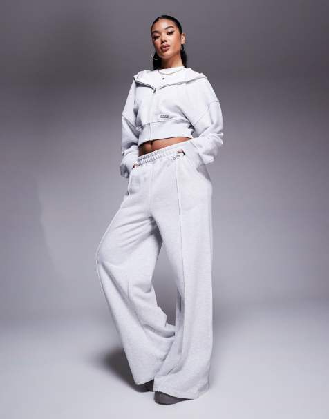 Weekend Collective wide leg pin tuck trackies in grey marl (part of a set) - view 1