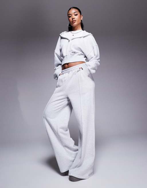 Weekend Collective wide leg pin tuck trackies in grey marl (part of a set)