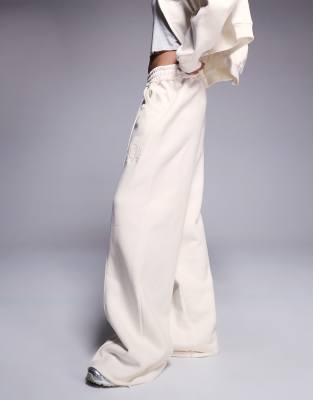 Asos Weekend Collective Weekend Collective Wide Leg Seamed Sweatpants With Embroidered Logo In White