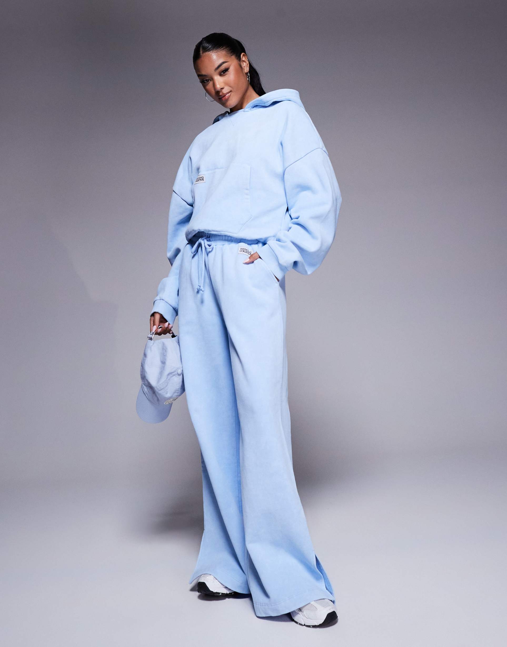 weekend collective wide leg sweatpants in dusky blue - part of a set