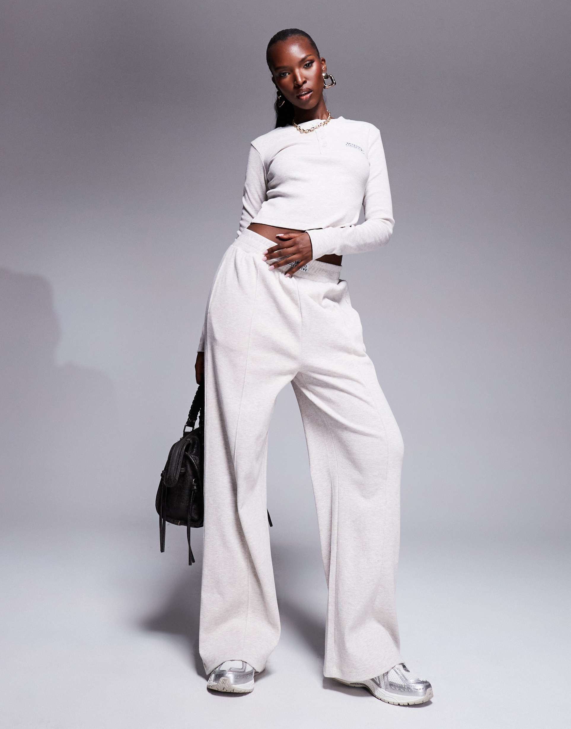 weekend collective wide leg sweatpants in oatmeal rib - part of a set