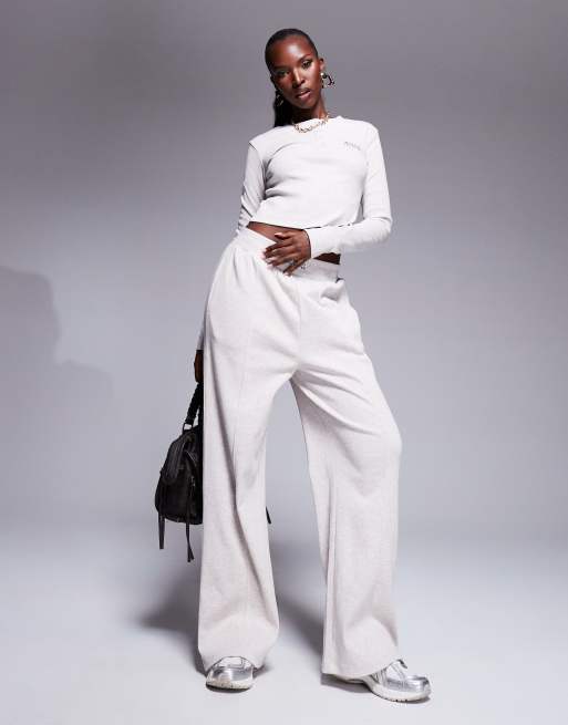 Weekend Collective wide leg sweatpants in oatmeal rib - part of a set