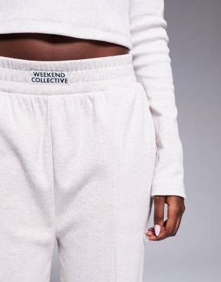 Shop Asos Weekend Collective Weekend Collective Wide Leg Sweatpants In Neutral