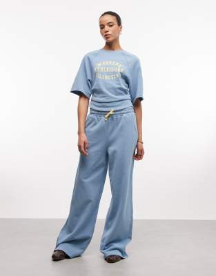 Asos Weekend Collective Weekend Collective Wide Leg Sweatpants In Blue
