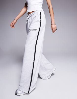Shop Asos Weekend Collective Weekend Collective Wide Leg Sweatpants With Lace Trim Detail In Gray