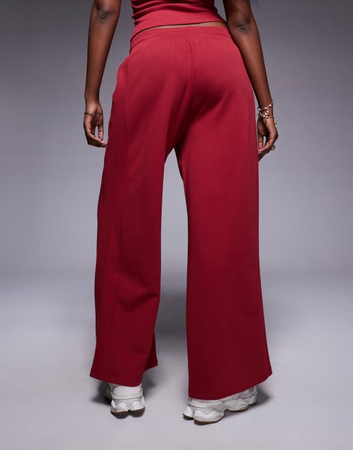 Weekend Collective wide leg sweatpants with mixed font graphic in burgundy, 4 of 5