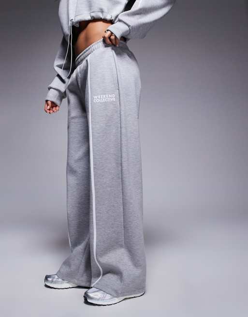 Weekend Collective scuba wide leg jogger co-ord with stripe detail in grey marl