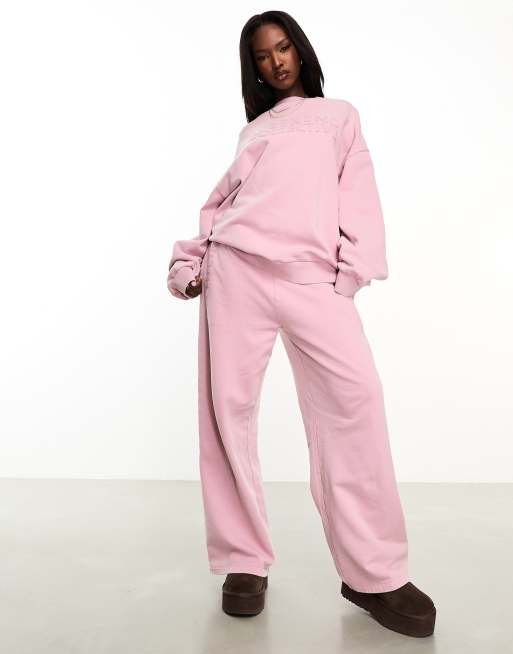 Weekend Collective wide leg trackies with logo in washed pink (part of a set)