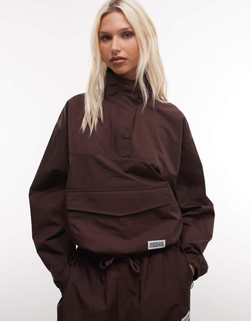 Weekend Collective – Windjacke aus Nylon in Schokobraun mit Stehkragen, Kombiteil, 2 von 4