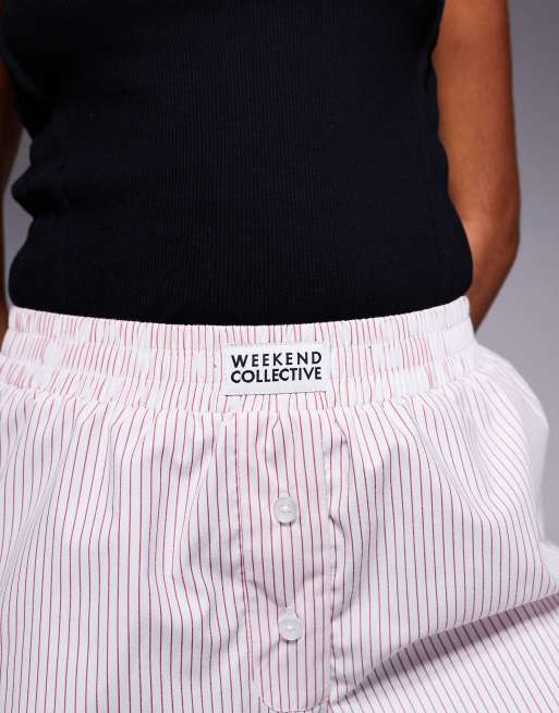 Weekend Collective woven shorts in red and white pinstripes, 4 of 5