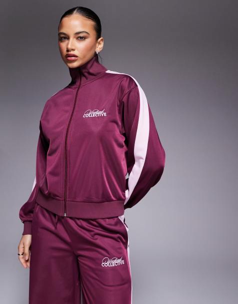 Weekend Collective zip through poly-tricot tracksuit top in burgundy (part of a set) - view 1