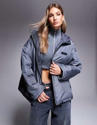 ASOS Weekend Collective Weekend Collective zip through sporty coat in charcoal-Grey