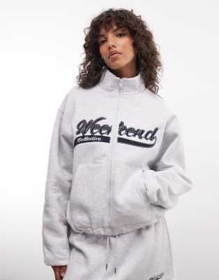 Weekend Collective zip through track jacket in gray heather jersey