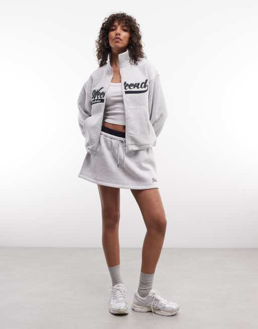 Weekend Collective zip through track jacket in gray heather jersey, 2 of 4