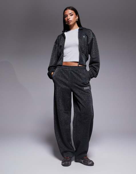 Weekend Collective zip through wide leg trackies with metallic thread in charcoal (part of a set) - view 1