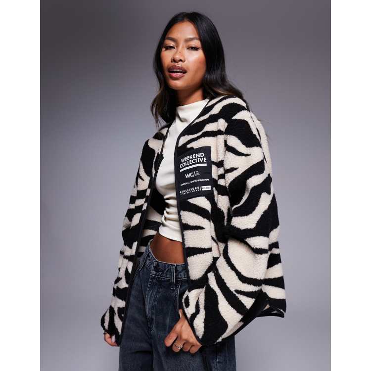 Weekend Collelctive borg zip through fleece with zebra print | ASOS