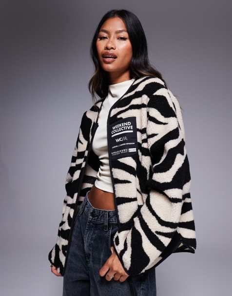 Weekend Collelctive teddy zip up fleece with zebra print - view 1
