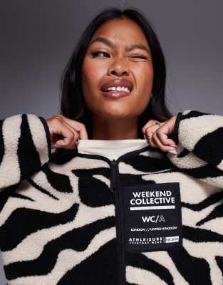 Asos Design Weekend Collelctive Teddy Zip Up Fleece With Zebra Print-multi In Multi