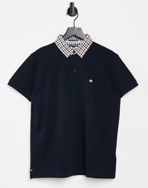 Weekend Offender – Granatowa koszulka polo z kołnierzykiem w kratę