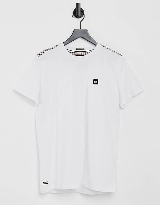 Weekend Offender Langmore T-shirt with checked shoulders in white