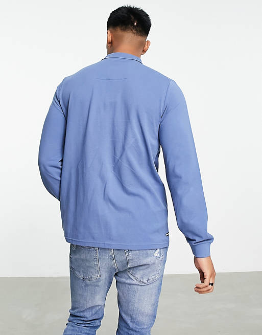 Mens Weekend Offender Drills Long Sleeve Cotton Polo Shirt in Blue and Black 