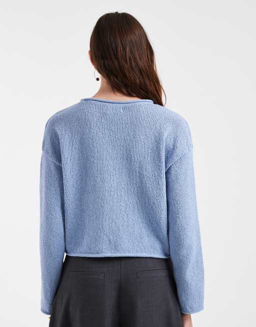 weiter Pullover mit weitem Ausschnitt in Hellblau, locker geschnitten, 4 von 4