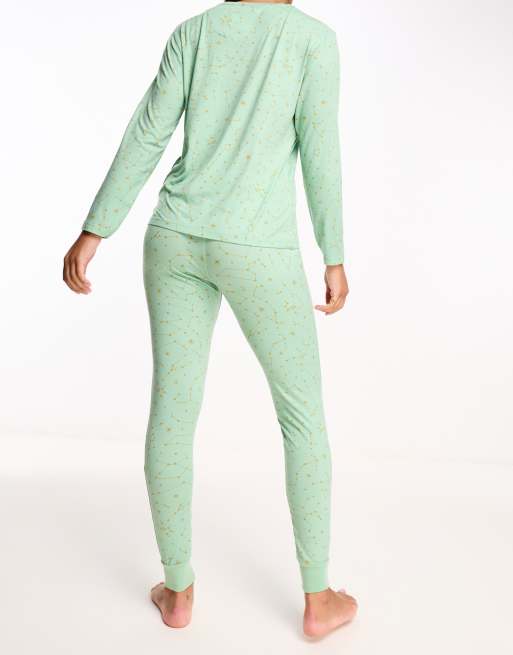 Wellness Project x Chelsea Peers constellation long pajamas in sage green, 3 of 4