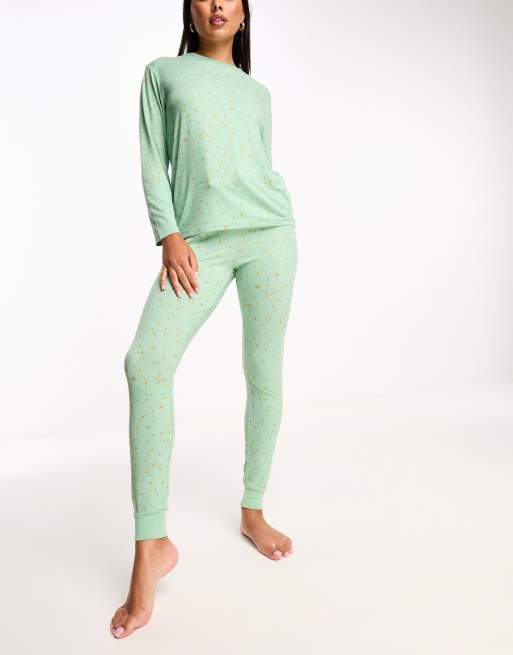 Wellness Project x Chelsea Peers constellation long pyjamas in sage green, 4 of 4