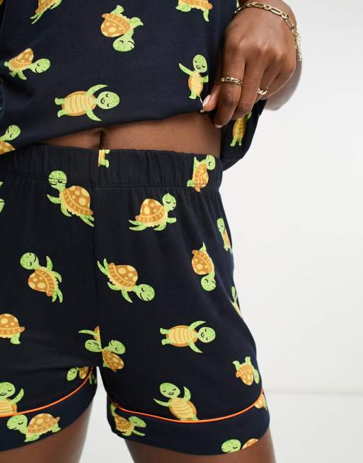 Wellness Project x Chelsea Peers happy turtle short pyjama set in navy, 2 of 4