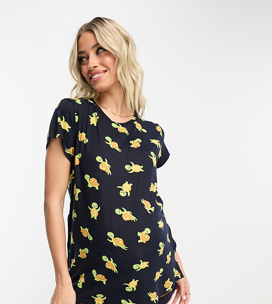 Shop The Wellness Project Wellness Project X Chelsea Peers Maternity Happy Turtle Short Pajama Set In Navy