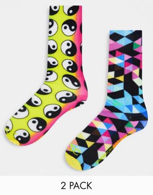 WESC 2 pack socks in rainbow yin and yang print