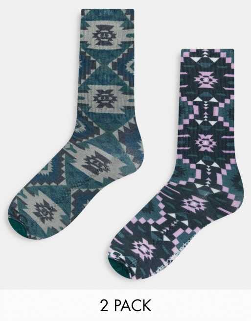 WeSC – 2er-Pack Socken mit Kachelprint in Grün und Lila