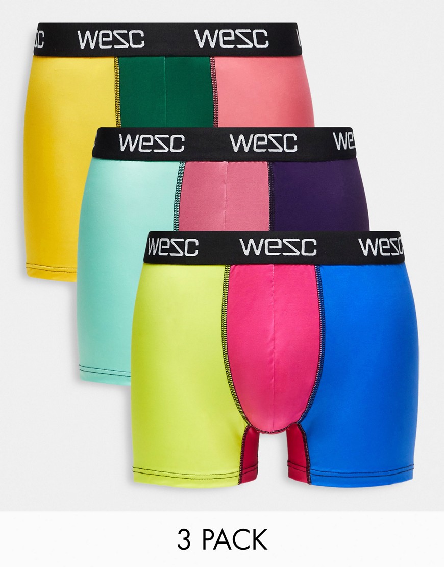 WESC 3 pack colour block trunks in pink and blue-Multi
