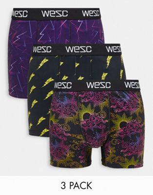 WESC 3 pack trunks in black and purple lightning bolt print