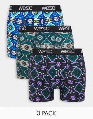 WESC 3 pack trunks in purple and blue aztec print