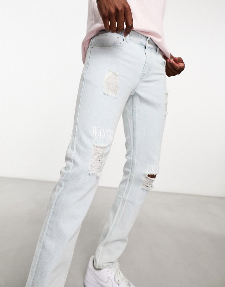 WESC Alessandro skinny jeans with rips in light blue
