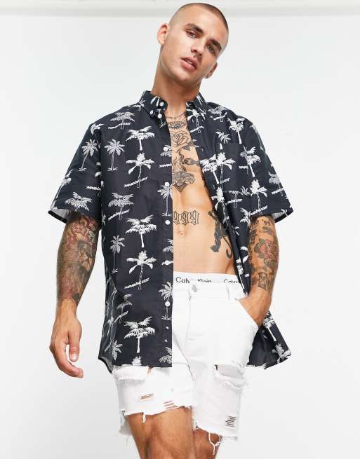 WESC - Camicia nera a maniche corte con stampa